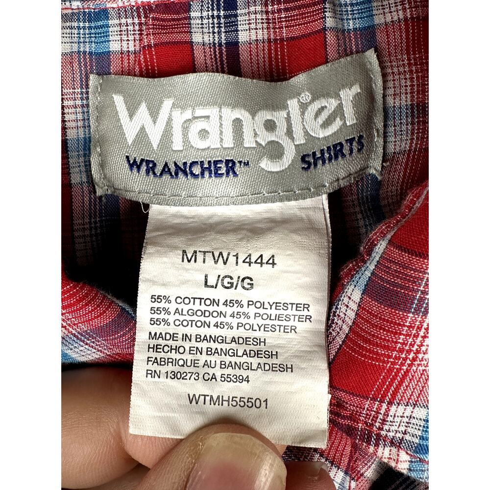 Wrangler Wrancher Short Sleeve Pearl Snap Shirt Plaid Red Blue Men Large Vintage - Picture 3 of 6
